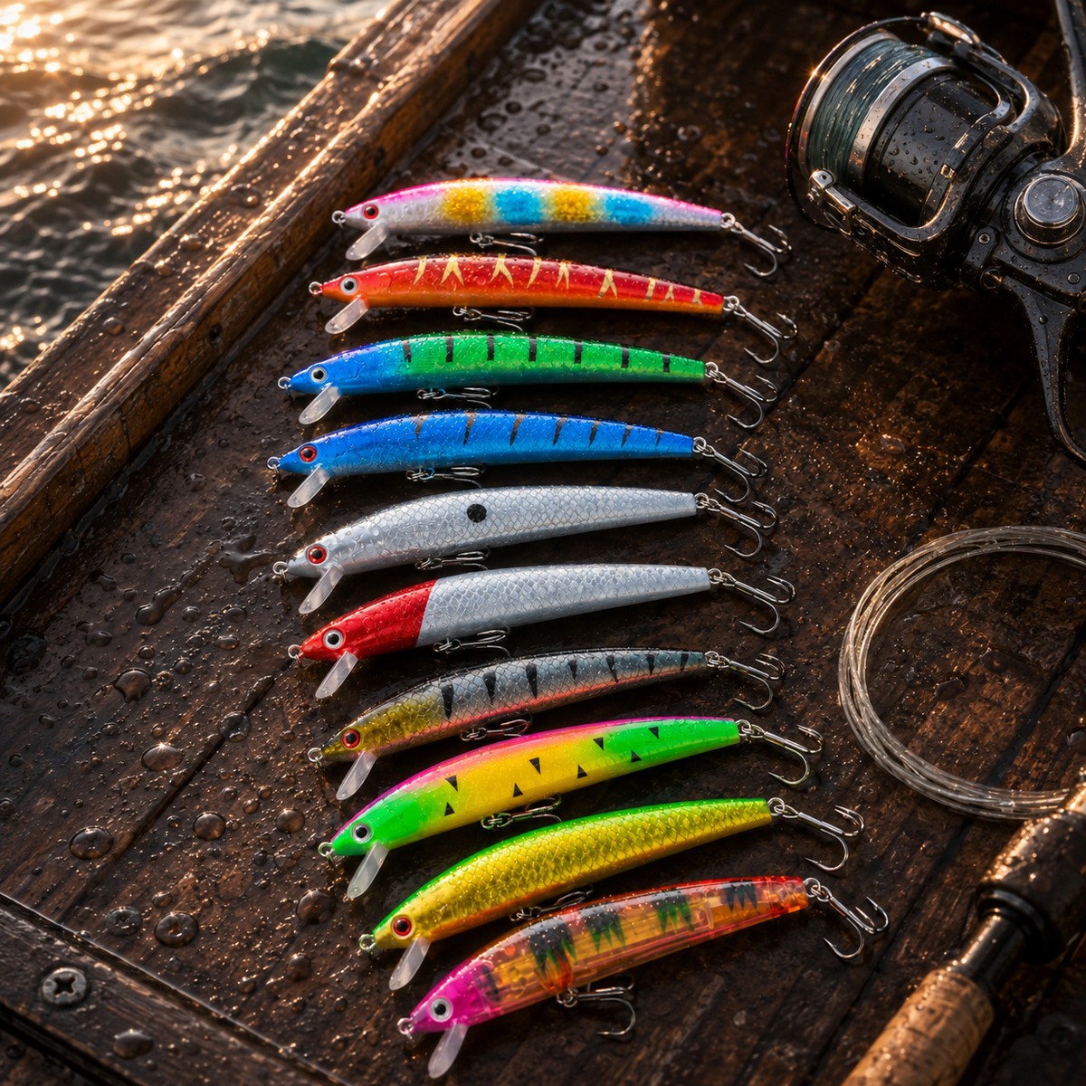 Floating Minnow Jerkbaits — 10 Pack + Tackle Box (4 in)