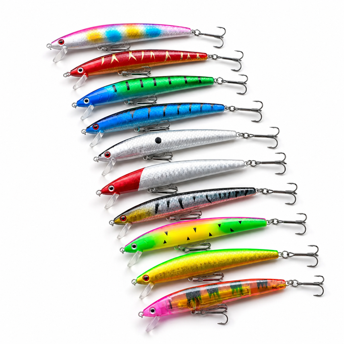 Floating Minnow Jerkbaits — 10 Pack + Tackle Box (4 in)