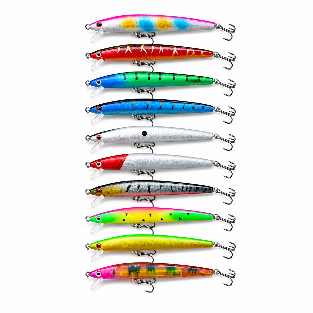 Floating Minnow Jerkbaits — 10 Pack + Tackle Box (4 in)