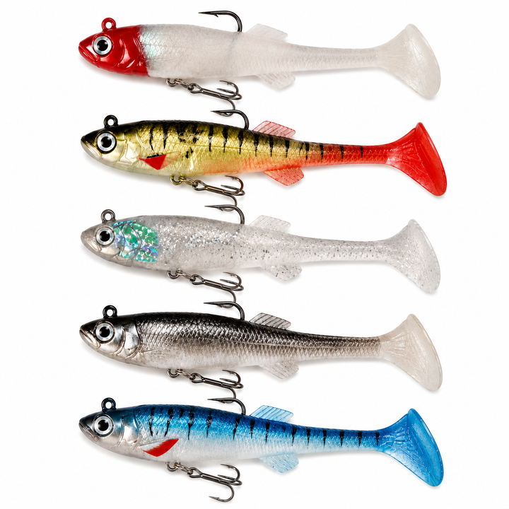 Pre-Rigged Paddle Tail Swimbaits — 5 Pack (3.3 in)